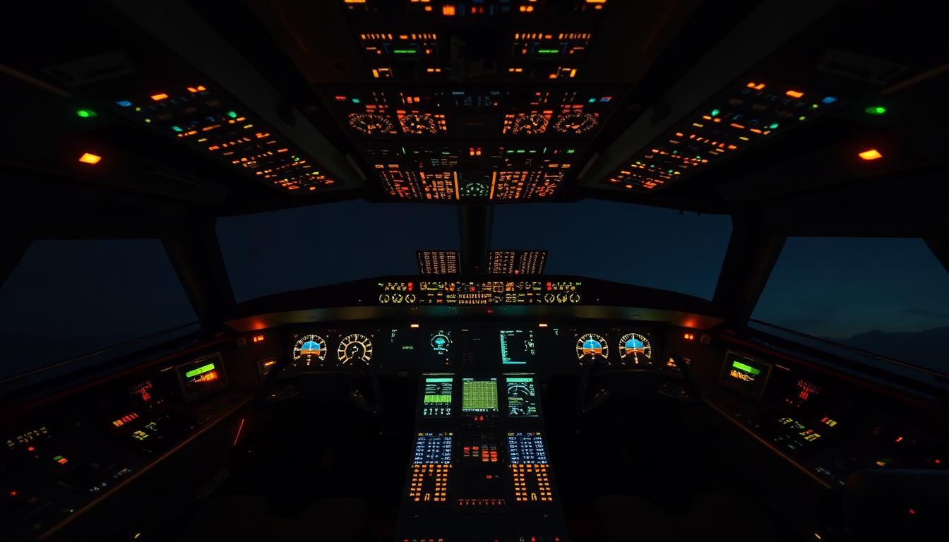 A Boeing 747 flight deck crowded with hundreds of glowing switches, dials and instrument panels